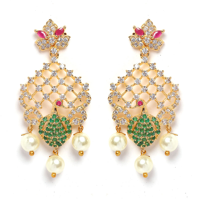 Peacock Design Choker Handcrafted with Gold-Plated Red American Diamond Studded Jewelry Set