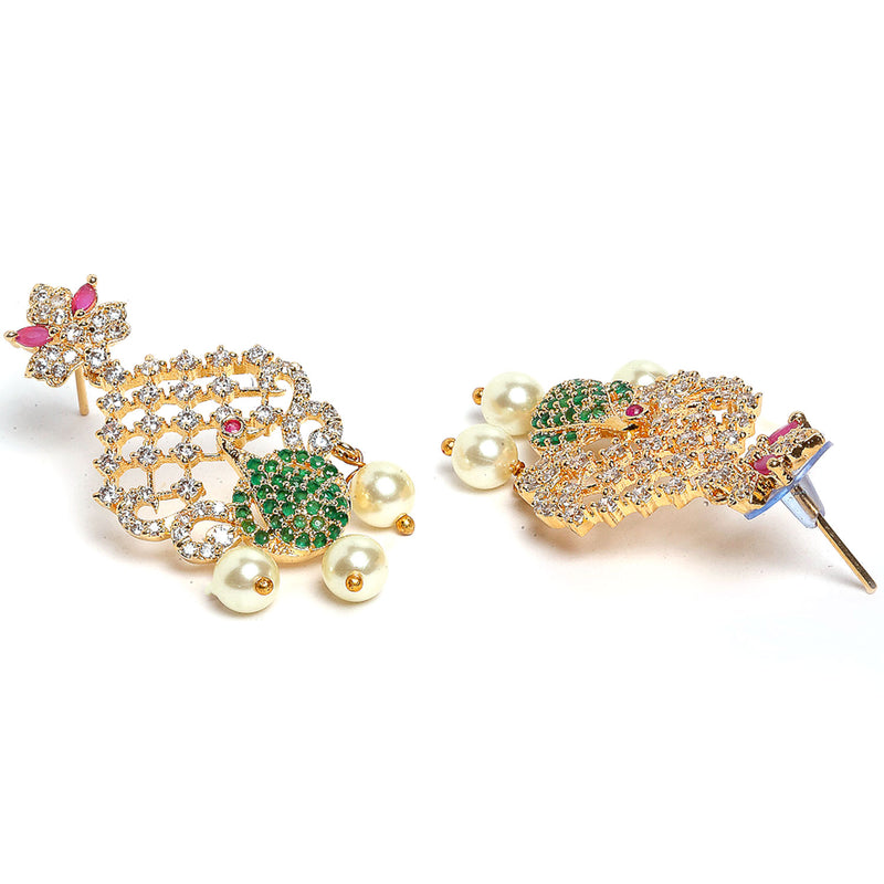 Peacock Design Choker Handcrafted with Gold-Plated Red American Diamond Studded Jewelry Set