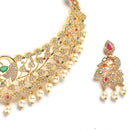 Peacock Design Choker with Gold-Plated Red American Diamond Studded Jewelry Set