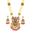 Meenakari Peacock Design Gold-Plated White Red Blue and Green Artificial Beads Studded Jewellery Set