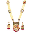 Meenakari White Red and Green Gold-Plated Meenakari & Kundan Studded Pearl Layered Jewellery Set