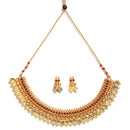 Traditional Gold-Plated Temple Coin Choker Red Peral Studded Necklace & Earring Jewellery Set