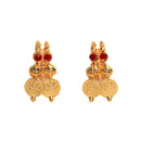 Traditional Gold-Plated Temple Coin Choker Red Peral Studded Necklace & Earring Jewellery Set
