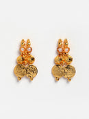 Traditional Gold-Plated White Pearl Lakshmi Coin Necklace & Earring Jewellery Set