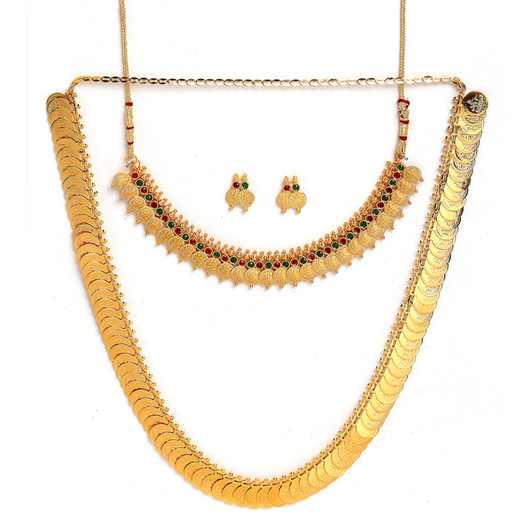 Gold-Plated Lakshmi Temple Coin Jewellery Set Combo