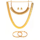 Gold-Plated Polki Red & Green Temple Coin Jewellery Set with Bangles & Earrings