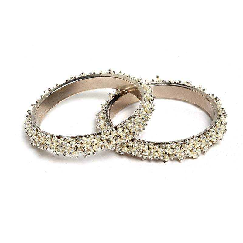 Oxidized White Pearl Studded Jewellery Set with Bangles & Earrings