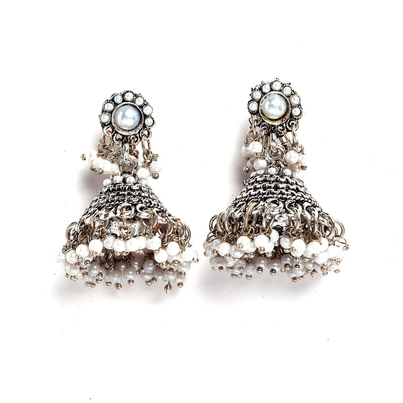 Oxidized White Pearl Studded Jewellery Set with Bangles & Earrings