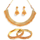 Gold-Plated  Pearl Jewelry Set with Bangles & Jhumka Earrings