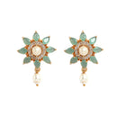 Teal Blue & Turquoise Blue Gold-Plated American Diamond Studded & Beaded Multistrand Necklace Set