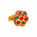 Floral Red Gold-Plated Green Kundan Studded Jewellery Set Combo