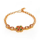 Floral Red Gold-Plated Green Kundan Studded Jewellery Set Combo