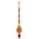 Floral Red Gold-Plated Green Kundan Studded Jewellery Set Combo