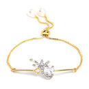 Gold Plated White American Diamond Studded Floral Design Pendant Combo Set With Adjustable Bracelet & Ring