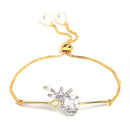 Gold Plated White American Diamond Studded Floral Design Pendant Combo Set With Adjustable Bracelet & Ring