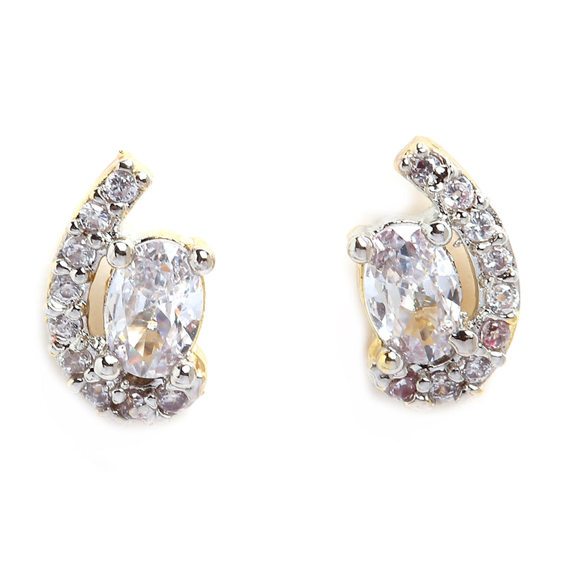 Gold Plated White American Diamond Studded Floral Design Pendant Combo Set With Adjustable Bracelet & Ring