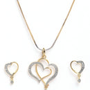 Gold-Plated White Cubic Zirconia Stone Studded Pendant Set With Chain & Earrings Combo