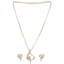 Gold-Plated Butterfly & Heart Shaped White Cubic Zirconia Stone Studded Pendant Set