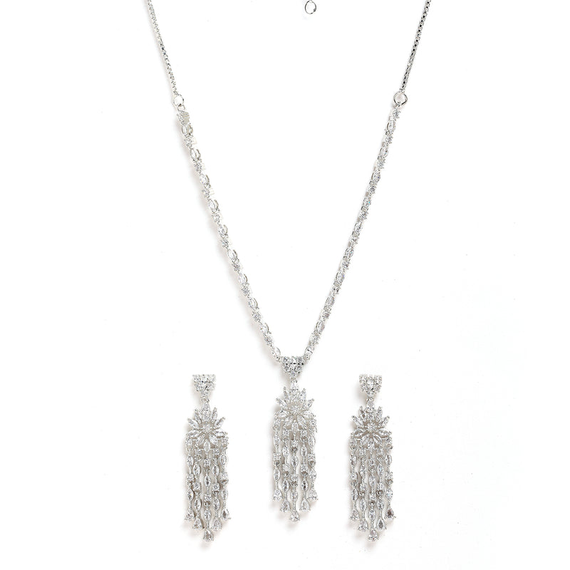 Rhodium-Plated with Silver-Tone White American Diamond-Studded Jewellery Set Combo