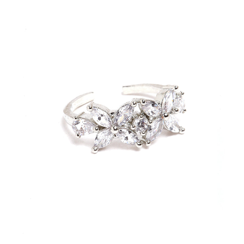 Rhodium-Plated with Silver-Tone White American Diamond-Studded Jewellery Set Combo