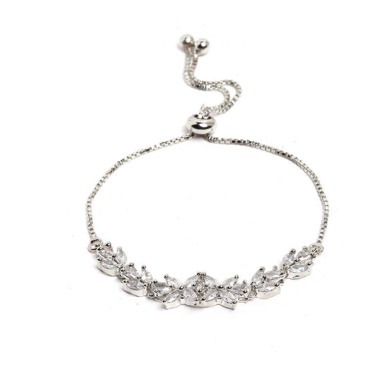 Rhodium-Plated with Silver-Tone White American Diamond-Studded Jewellery Set Combo