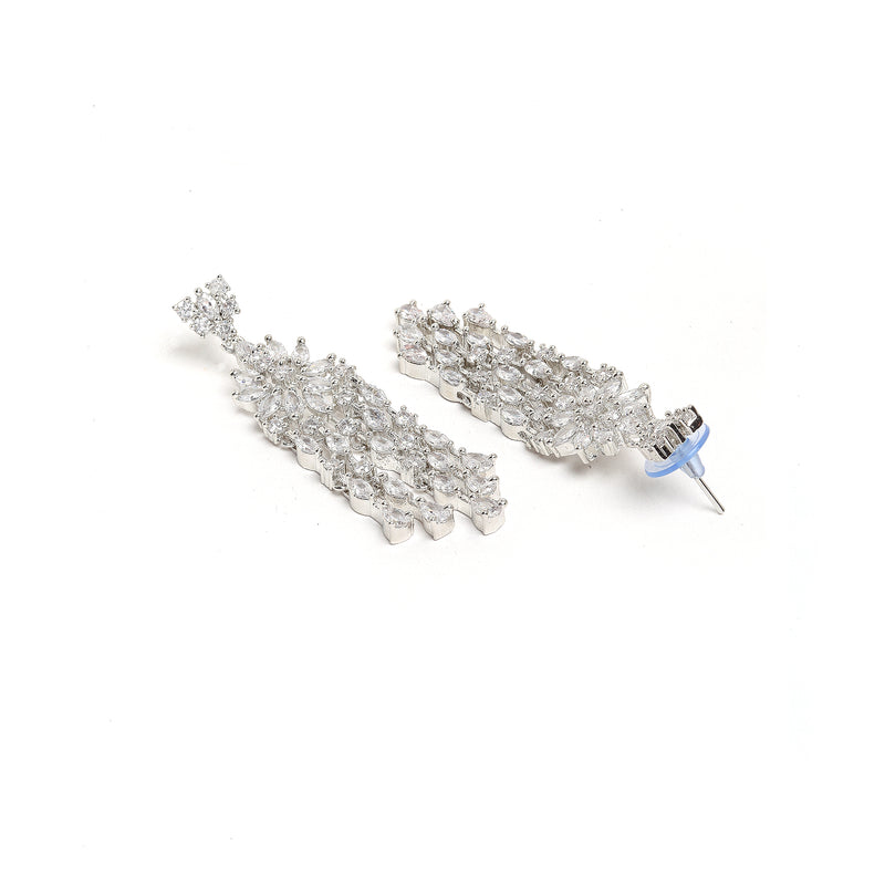 Rhodium-Plated with Silver-Tone White American Diamond-Studded Jewellery Set Combo