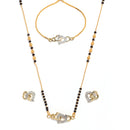 Heart Shaped Gold-Plated & White AD-Studded & Beaded Mangalsutra Set