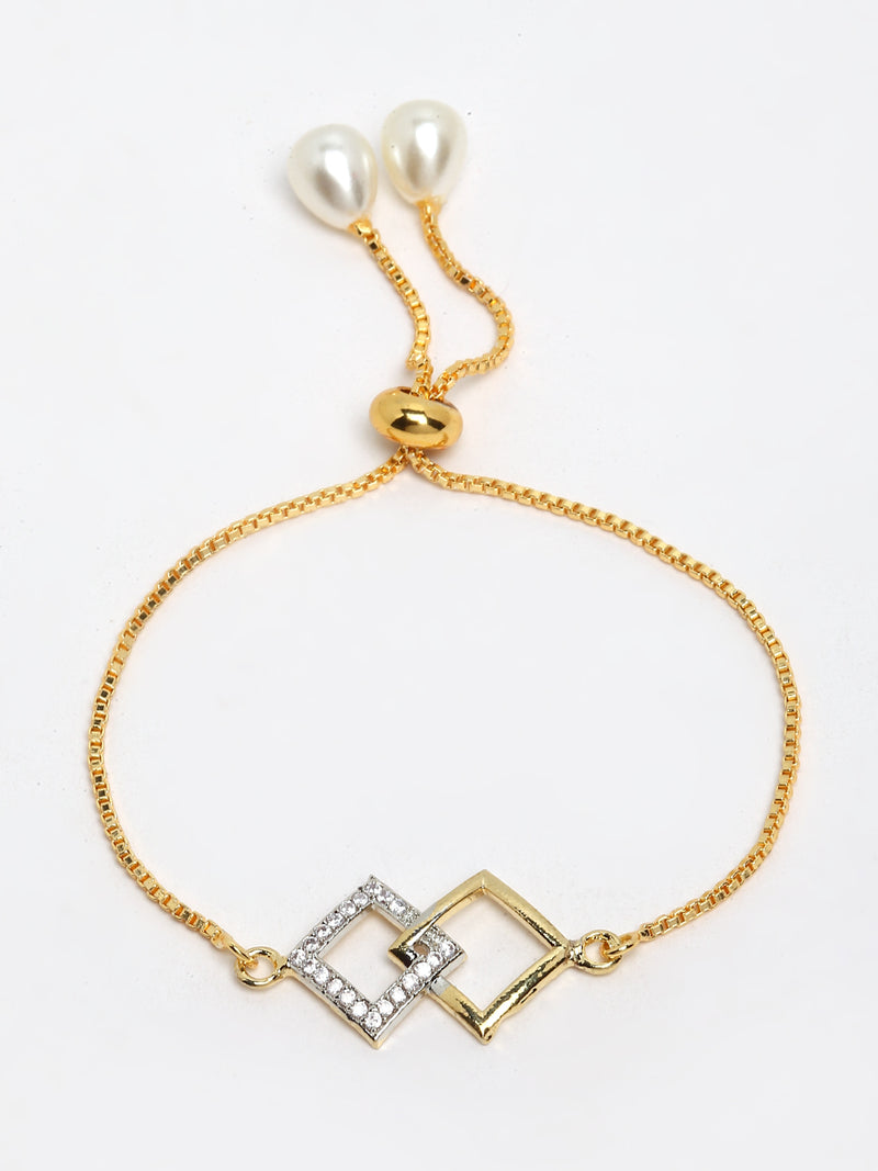 Square Shaped Gold-Plated & White AD-Studded & Beaded Mangalsutra Set