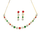 Red & Green Gold-Plated CZ Stone-Studded Jewellery Set Combo
