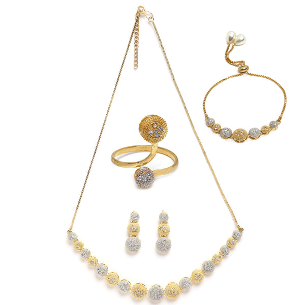 Gold-Plated & White CZ Stone-Studded Jewellery Set Combo
