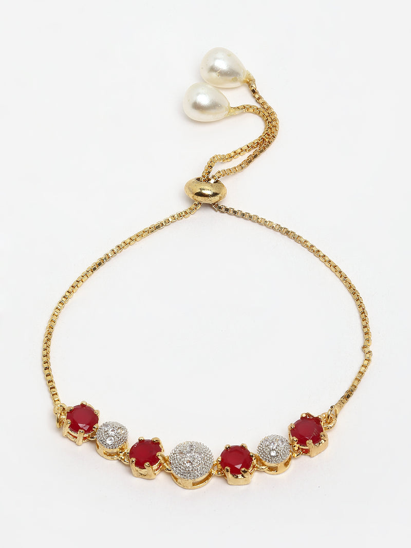 Gold-Plated Red & White CZ Stone-Studded Jewellery Set Combo