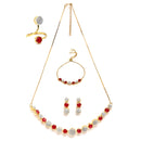 Gold-Plated Red & White CZ Stone-Studded Jewellery Set Combo