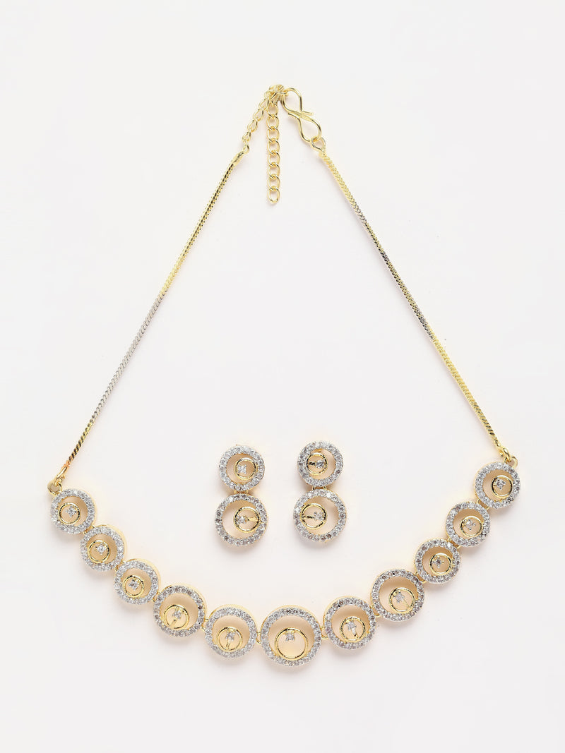 Gold-Plated & White American Diamond-Studded Triangle Shaped Jewellery Set Combo