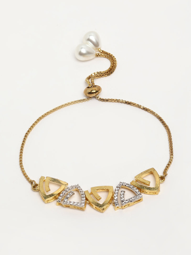 Triangle Shaped Gold-Plated & White American Diamond-Studded Jewellery Set Combo