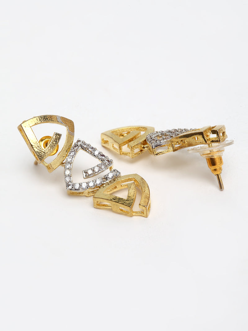 Triangle Shaped Gold-Plated & White American Diamond-Studded Jewellery Set Combo