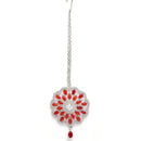 Rhodium-Plated with Silver-Tone & Red American Diamond Stone-Studded Jewellery Set Combo