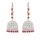 Rhodium-Plated with Silver-Tone & Red American Diamond Stone-Studded Jewellery Set Combo