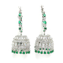 Rhodium-Plated with Silver-Tone Green American Diamond Stone-studded Jewellery Set with Mang Tika Combo