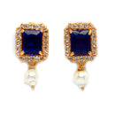 White & Navy Blue Gold-Plated American Diamond Studded and Pearl Beaded Choker Jewellery Set