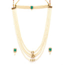 Gold-Plated Green Stone-Studded & Pearl Beaded Jewellery Set Combo