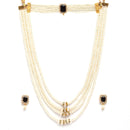 Gold-Plated & Black Stone-Studded & Beaded Layered Temple Jewellery Set Combo