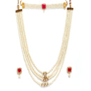 Gold-Plated & Red Stone-Studded & Beaded Temple Jewellery Set Combo