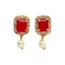 Red & White Gold-Plated  American Diamond Stone-Studded & Beaded Jewellery Set
