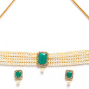 White & Green Gold-Plated American Diamond Studded Choker Jewellery Set