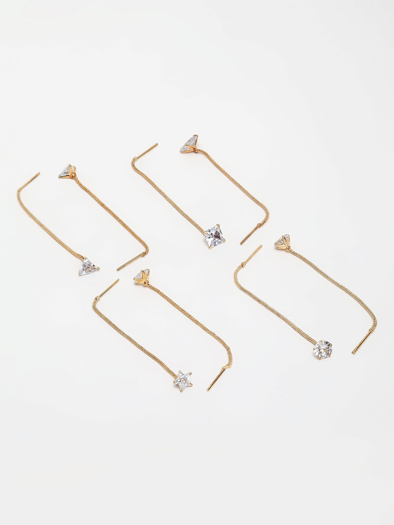Set of 4 Gold-Plated White Contemporary Drop Earrings