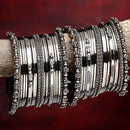 Rhodium-Plated with Silver-Tone Set of 40 and Oxidised Textured Bangle