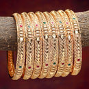 Gold-Plated & Red Stones-Studded Set Of 8 Meenakari  Bangles