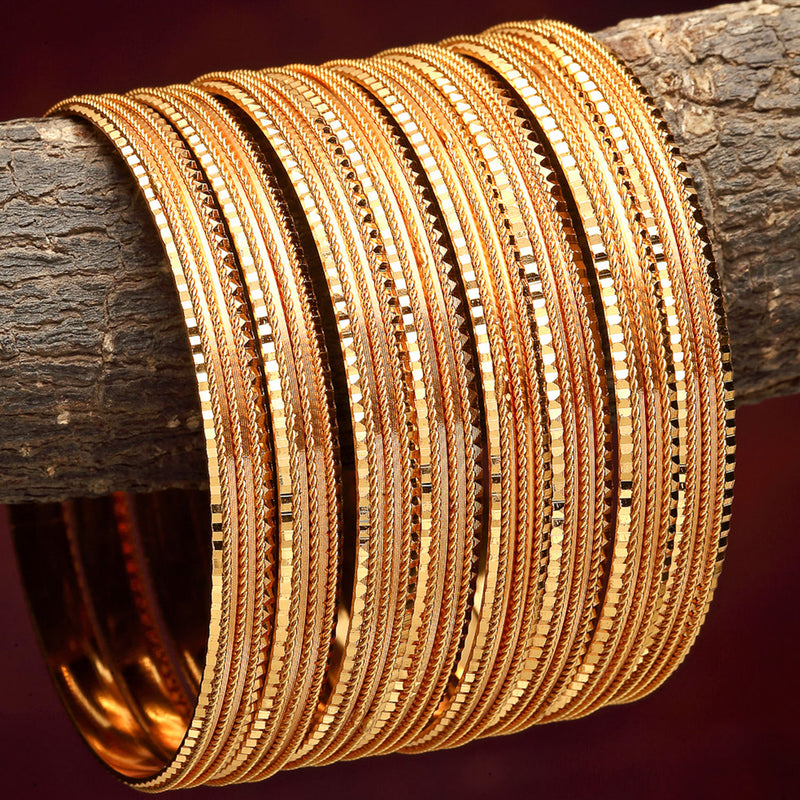 Set of 8 Gold-Plated Textured Classic Bangles