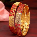 Set of 2 Red Gold-Plated Pearl Studded Bangles With Filgree Design