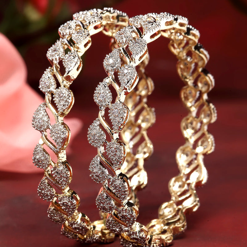 Set Of 2 Gold-Plated White American Diamond-Studded  Bangles